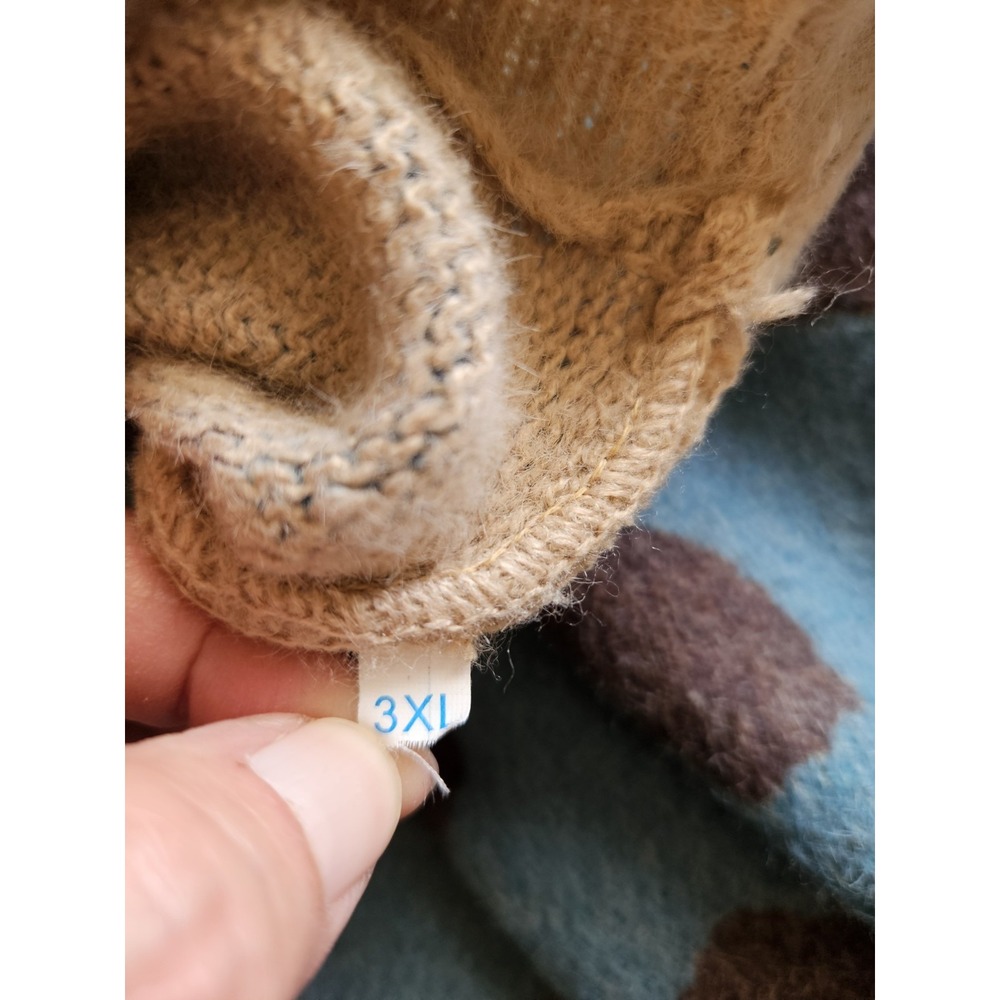 Blue & Brown Leopard Print Wool Blend Drop Shoulder Pullover Sweater, Plus 3XL - Picture 5 of 5